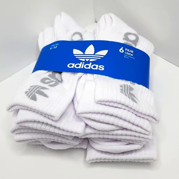 ADIDAS 6 PAIRS OF CREW LENGTH SOCKS, WHITE WITH GREY LOGO - Picture 5 of 8